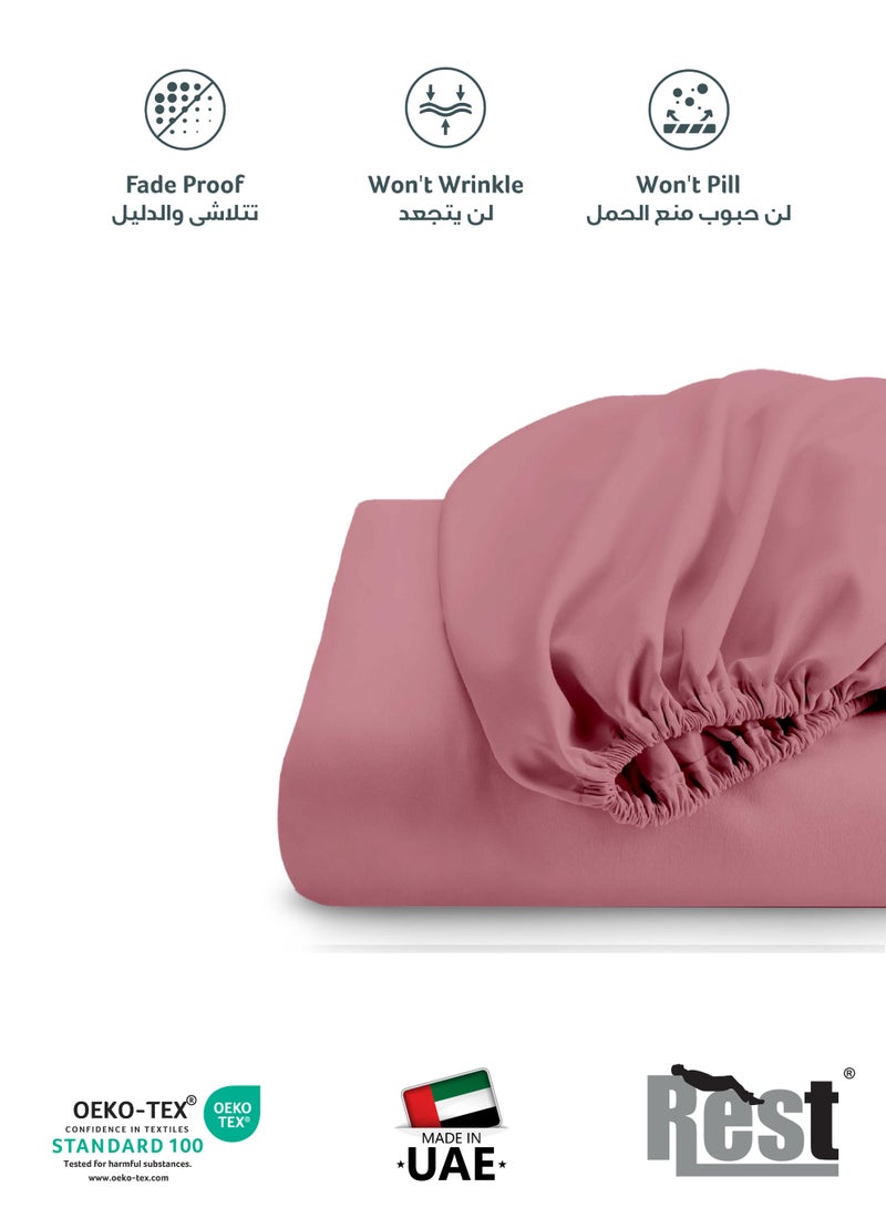 REST 3-Piece Mauve Plush 90x200+20cm Fitted Bedsheet Set Includes 1 Deep Pocket Fitted Bedsheet and 2 Pillow Covers, Breathable and Machine Washable - Image 5
